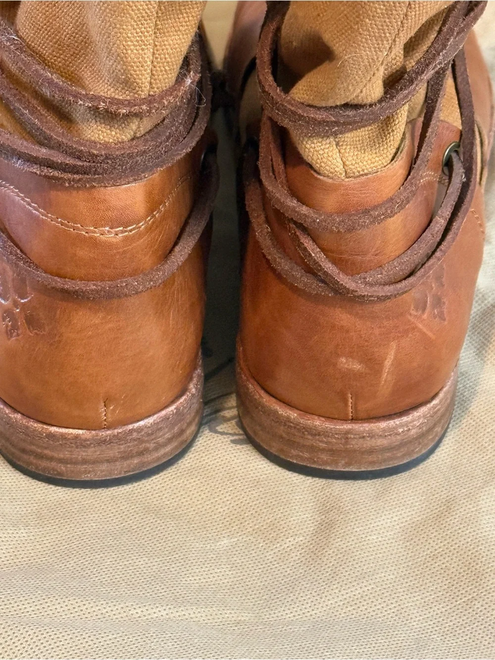Patricia Nash Sabbia Brown Leather Canvas Womens Boots Size 8.5 w Bag